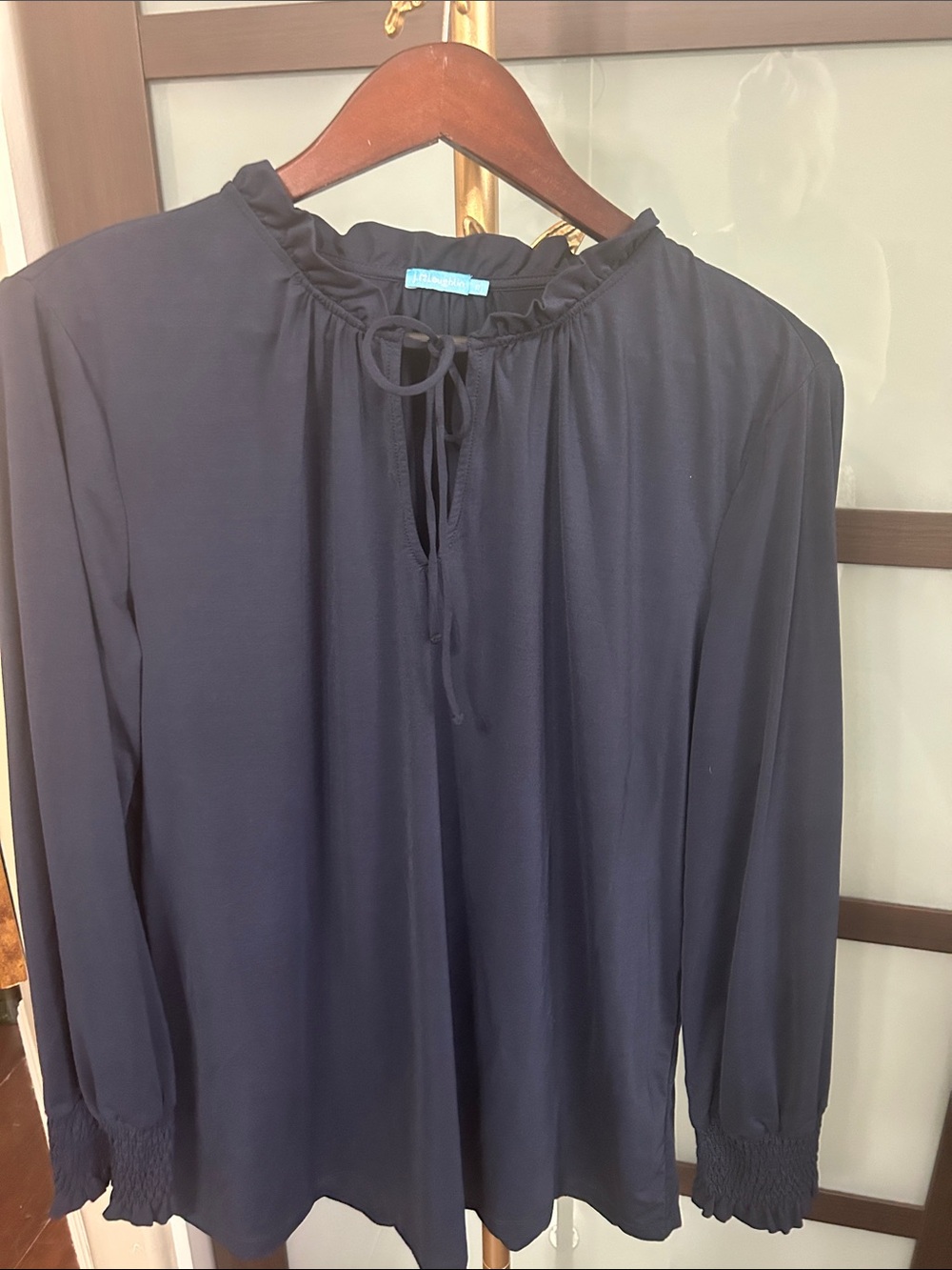 J.McLaughlin Women's Navy Long-Sleeve Tie-Neck Soft Knit Blouse